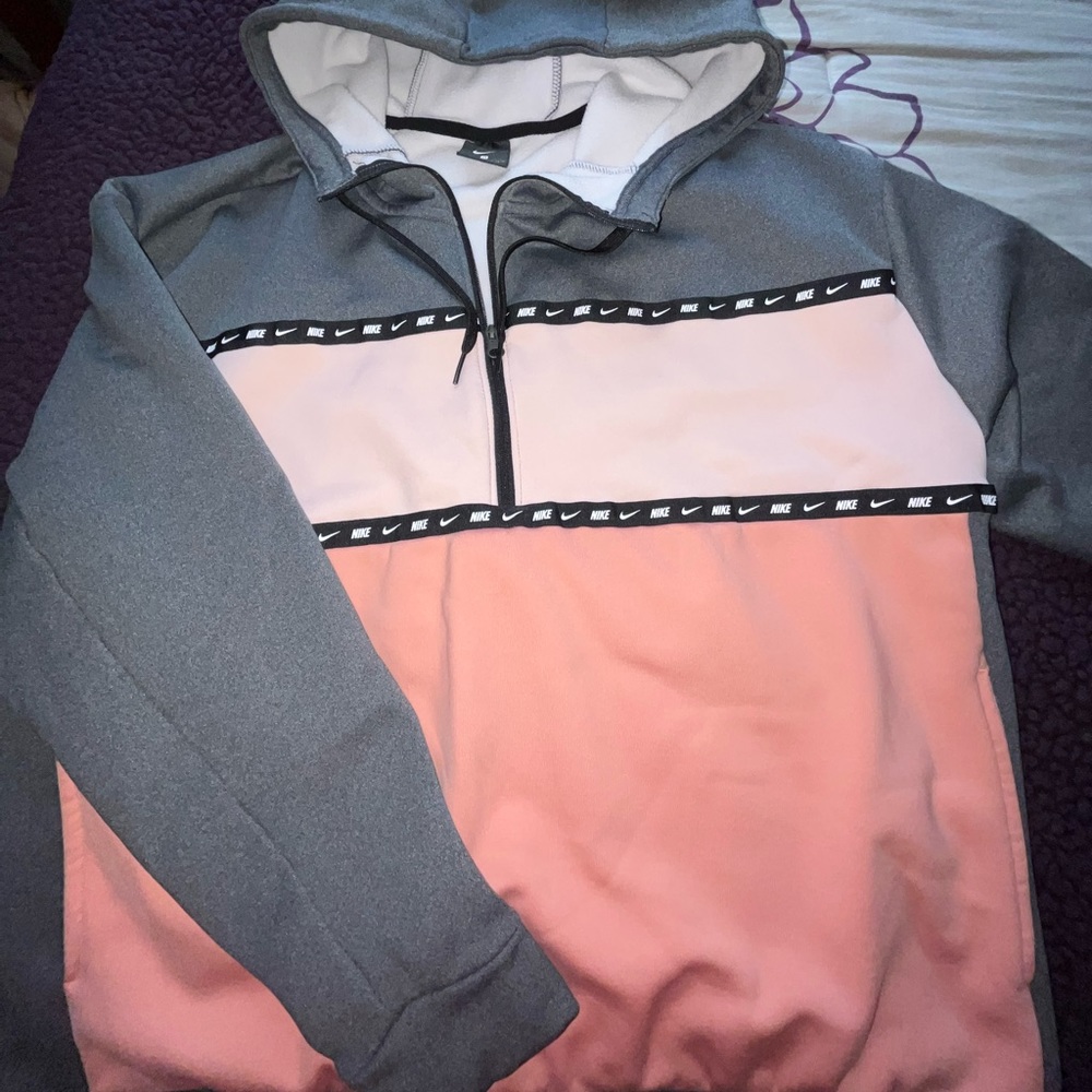 Women’s Nike Dual Tone Coral/Pink and Gray Quarter Zip Hoodie Medium